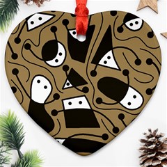 Playful Abstract Art - Brown Heart Ornament (2 Sides) by Valentinaart