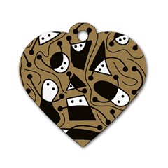 Playful Abstract Art - Brown Dog Tag Heart (one Side) by Valentinaart