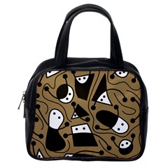 Playful Abstract Art - Brown Classic Handbags (one Side) by Valentinaart