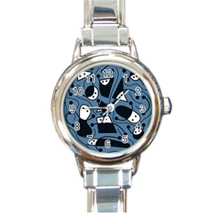 Playful Abstract Art - Blue Round Italian Charm Watch by Valentinaart