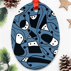 Playful Abstract Art - Blue Ornament (oval)  by Valentinaart