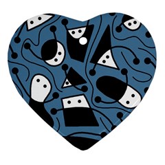 Playful Abstract Art - Blue Ornament (heart)  by Valentinaart