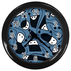 Playful Abstract Art - Blue Wall Clocks (black) by Valentinaart