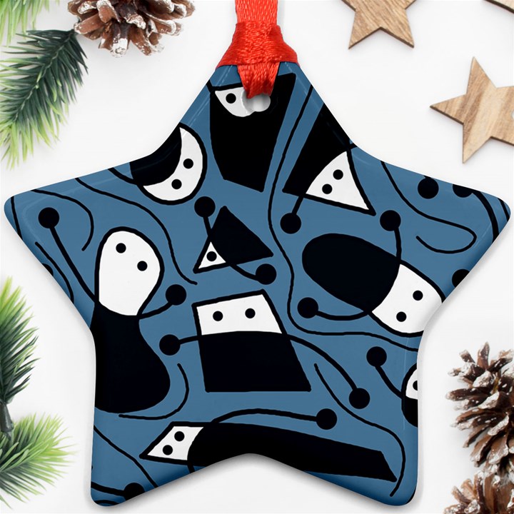 Playful abstract art - blue Star Ornament (Two Sides) 