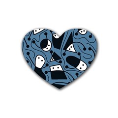 Playful Abstract Art - Blue Rubber Coaster (heart) 