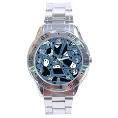 Playful Abstract Art - Blue Stainless Steel Analogue Watch by Valentinaart