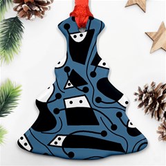 Playful Abstract Art - Blue Christmas Tree Ornament (2 Sides) by Valentinaart