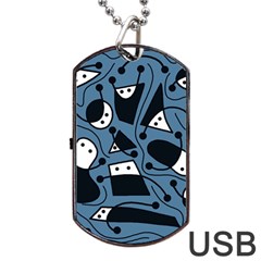 Playful Abstract Art - Blue Dog Tag Usb Flash (one Side) by Valentinaart