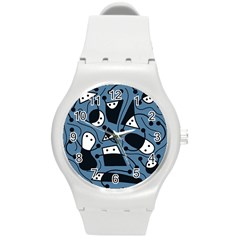 Playful Abstract Art - Blue Round Plastic Sport Watch (m) by Valentinaart