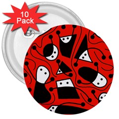 Playful Abstract Art - Red 3  Buttons (10 Pack)  by Valentinaart