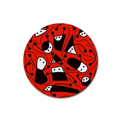 Playful Abstract Art - Red Rubber Coaster (round)  by Valentinaart