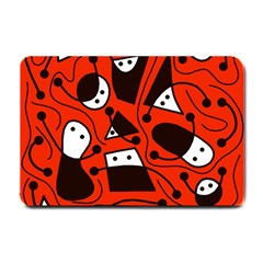 Playful Abstract Art - Red Small Doormat  by Valentinaart