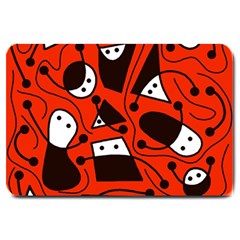 Playful Abstract Art - Red Large Doormat  by Valentinaart