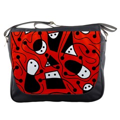 Playful Abstract Art - Red Messenger Bags by Valentinaart