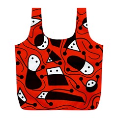 Playful Abstract Art - Red Full Print Recycle Bags (l)  by Valentinaart