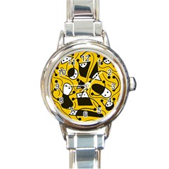 Playful abstract art - Yellow Round Italian Charm Watch