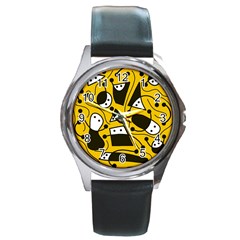 Playful abstract art - Yellow Round Metal Watch