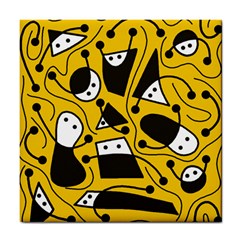 Playful abstract art - Yellow Tile Coasters