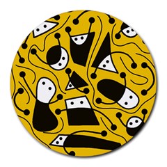 Playful abstract art - Yellow Round Mousepads