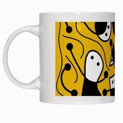 Playful abstract art - Yellow White Mugs