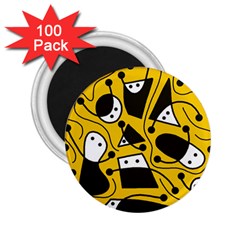 Playful abstract art - Yellow 2.25  Magnets (100 pack) 