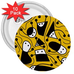 Playful abstract art - Yellow 3  Buttons (10 pack) 