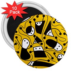 Playful abstract art - Yellow 3  Magnets (10 pack) 