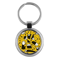 Playful Abstract Art - Yellow Key Chains (round)  by Valentinaart