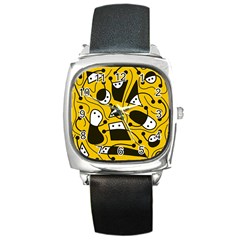 Playful abstract art - Yellow Square Metal Watch