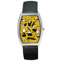 Playful abstract art - Yellow Barrel Style Metal Watch