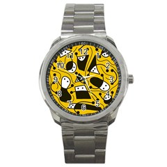 Playful abstract art - Yellow Sport Metal Watch