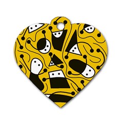 Playful abstract art - Yellow Dog Tag Heart (Two Sides)