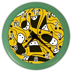 Playful Abstract Art - Yellow Color Wall Clocks by Valentinaart