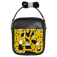 Playful abstract art - Yellow Girls Sling Bags