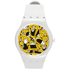 Playful abstract art - Yellow Round Plastic Sport Watch (M)