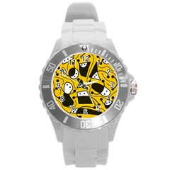 Playful abstract art - Yellow Round Plastic Sport Watch (L)