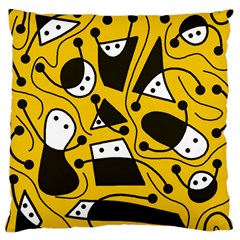 Playful Abstract Art - Yellow Large Cushion Case (two Sides) by Valentinaart