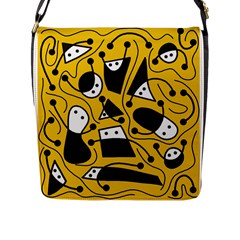 Playful abstract art - Yellow Flap Messenger Bag (L) 