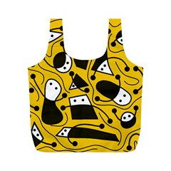 Playful abstract art - Yellow Full Print Recycle Bags (M) 