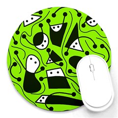 Playful Abstract Art - Green Round Mousepads by Valentinaart