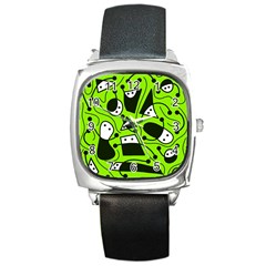 Playful Abstract Art - Green Square Metal Watch by Valentinaart