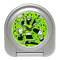 Playful Abstract Art - Green Travel Alarm Clocks by Valentinaart