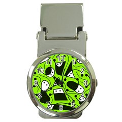 Playful Abstract Art - Green Money Clip Watches by Valentinaart