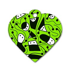 Playful Abstract Art - Green Dog Tag Heart (two Sides) by Valentinaart