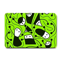 Playful Abstract Art - Green Small Doormat  by Valentinaart