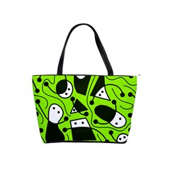 Playful Abstract Art - Green Shoulder Handbags by Valentinaart