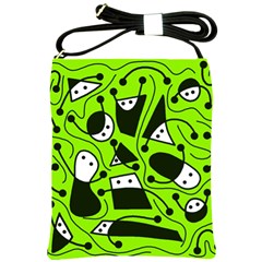 Playful Abstract Art - Green Shoulder Sling Bags by Valentinaart