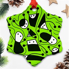 Playful Abstract Art - Green Snowflake Ornament (2-side) by Valentinaart