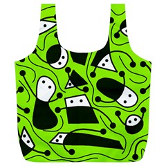 Playful Abstract Art - Green Full Print Recycle Bags (l)  by Valentinaart