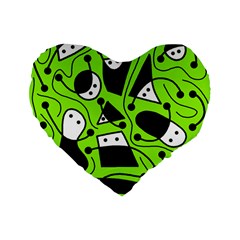 Playful Abstract Art - Green Standard 16  Premium Flano Heart Shape Cushions by Valentinaart